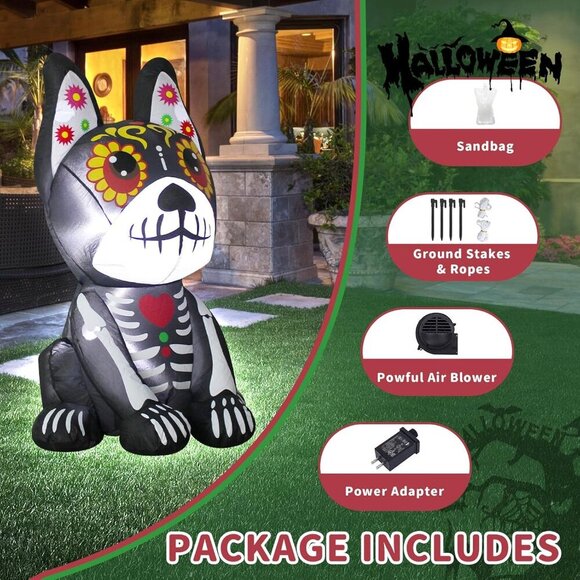 Halloween Inflatable Dog Dia de Los Muertos with LED Lights for Yard Decor - Picture 4 of 7